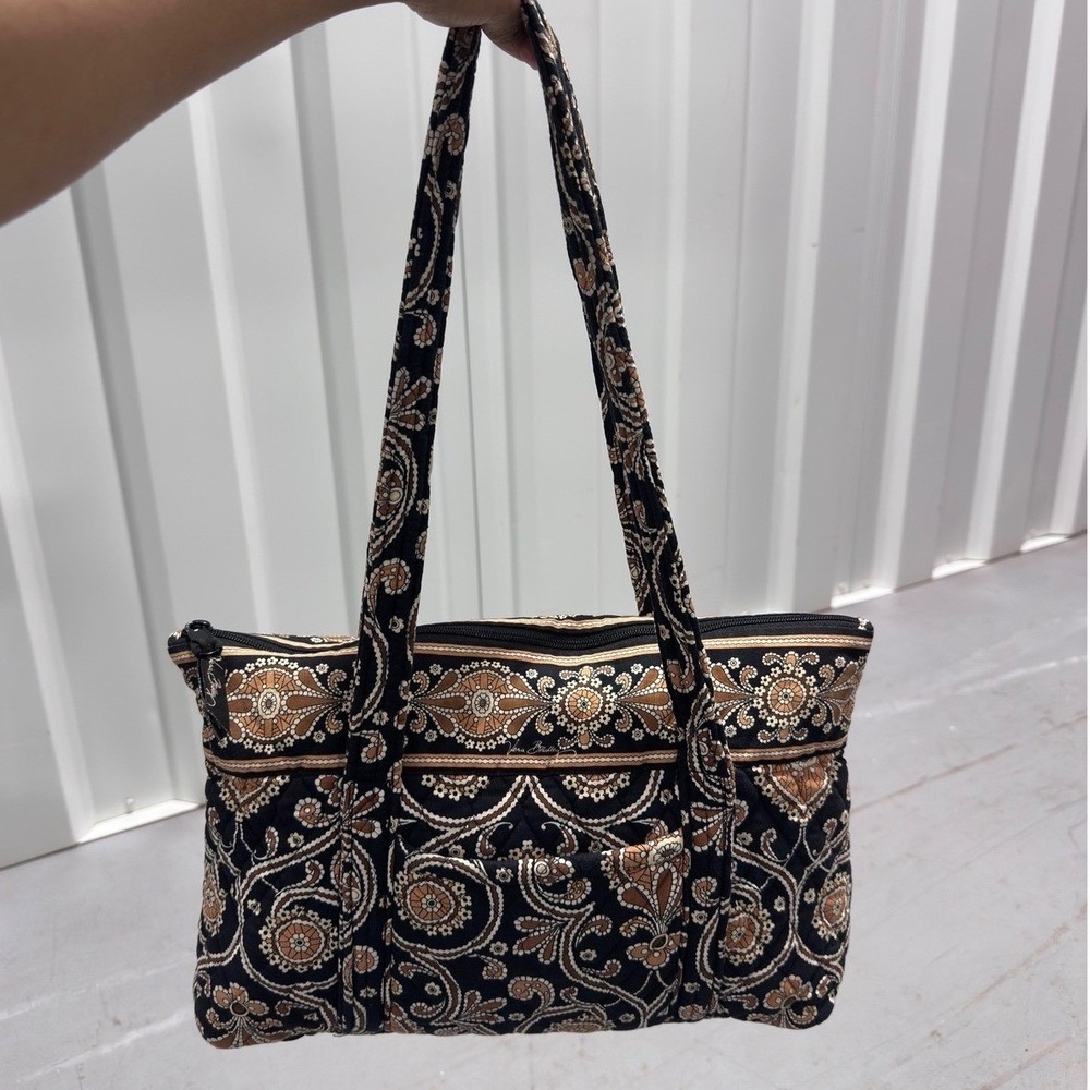 Vera Bradley Symphony in Hue Quilted Cotton Tote Bag Black Tan Paisley Shoulder